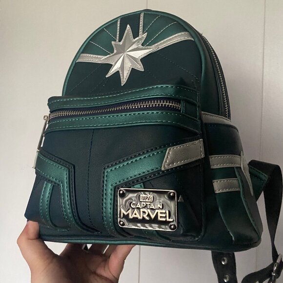 Loungefly Captain Marvel Kree Green Mini Backpack - Picture 2 of 3